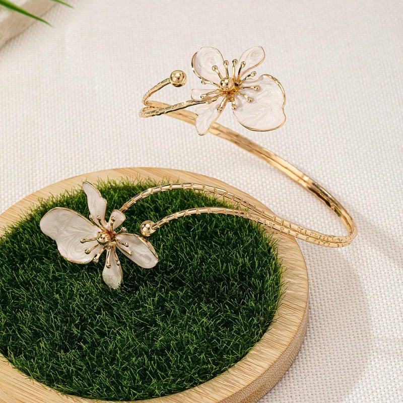 Frodete Flower Arm Cuff Upper Arm Jewelry for Women Butterfly Bracelet Gold Bangles Beach Jewelry Trendy Spring Dresses Accessories - Image 5