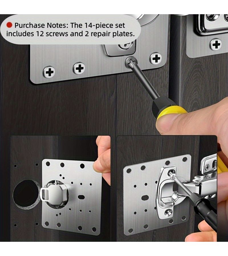 A 14 Piece Cabinet Hinge Repair Plates Set Includes Screws And Fixed Pieces For Reinforcing Cabinet Or Wardrobe Doors Rust Resistant And Corrosion Resistant - Image 1