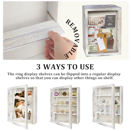 YEPOTUE Shadow Box Display Case 11x14, Deep Shadow Box Picture Frame with Linen Back and Removable Shelves, Wooden Memory Box for Wedding Bouquet, Photos, Medals, Keepsakes (White, 11x14) - Image 4