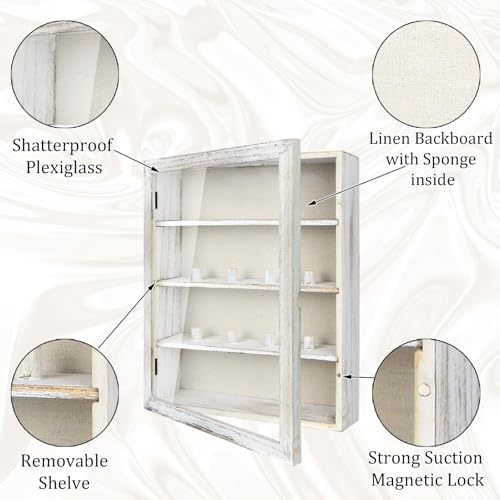YEPOTUE Shadow Box Display Case 11x14, Deep Shadow Box Picture Frame with Linen Back and Removable Shelves, Wooden Memory Box for Wedding Bouquet, Photos, Medals, Keepsakes (White, 11x14) - Image 5