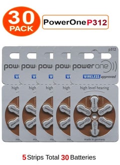 PowerOne 1.45V Original German High Level Hearing Aid Batteries P312 Pack Of 30 Pieces