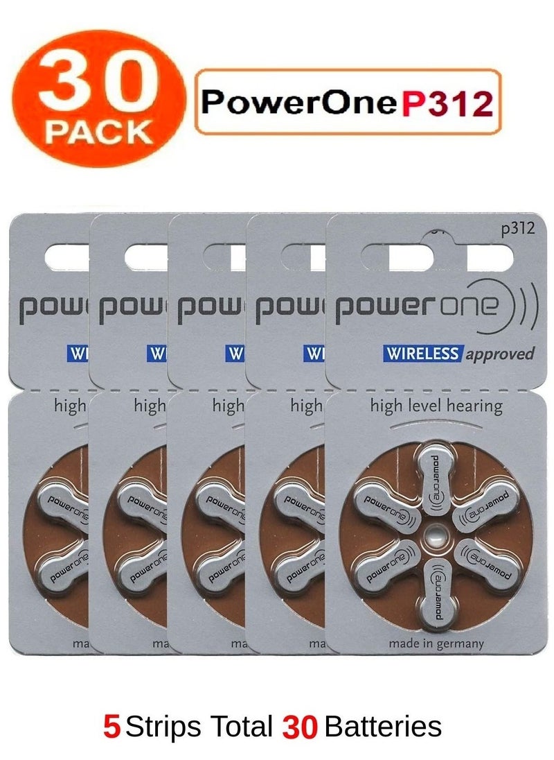 Power One - PowerOne 1.45V Original German High Level Hearing Aid Batteries P312 Pack Of 30 Pieces - Image 1