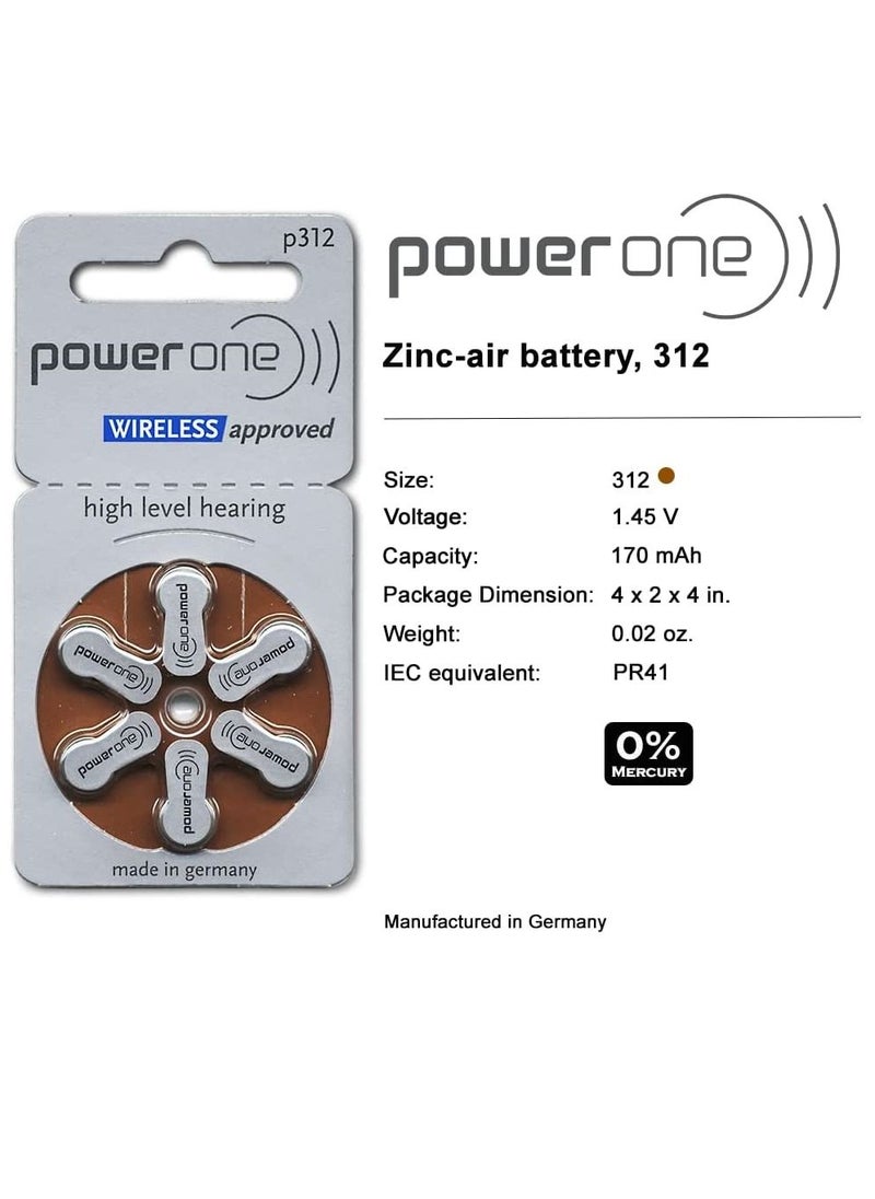 Power One - PowerOne 1.45V Original German High Level Hearing Aid Batteries P312 Pack Of 30 Pieces - Image 1