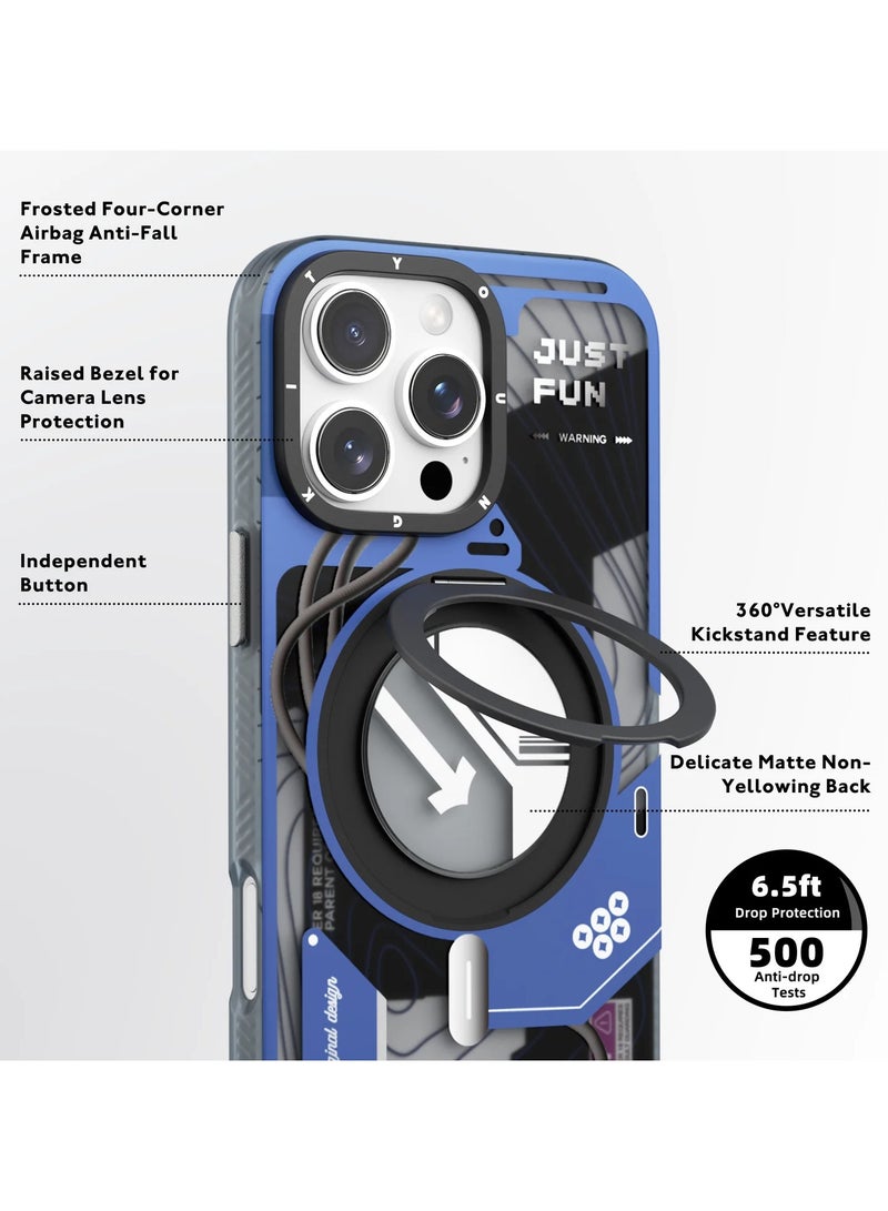 YOUNG KIT Cyberpunk 360° Magnetic Ring Stand Case for iPhone 16 Pro Max – Bold Design with Foldable Kickstand - Image 3