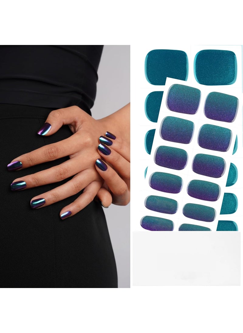 DANNI & TONI - DANNI & TONI Semi Cured Gel Nail Strips Chrome (Lapis Luster) Holographic Gel Nail Stickers Gradient Mirror Semicured Gel Nail Wraps 28 Stickers - Image 1