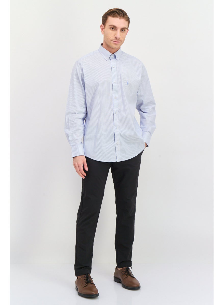 Tailorbyrd Men Regular Fit Long Sleeve Stripe Casual Shirt, Blue  - Image 4