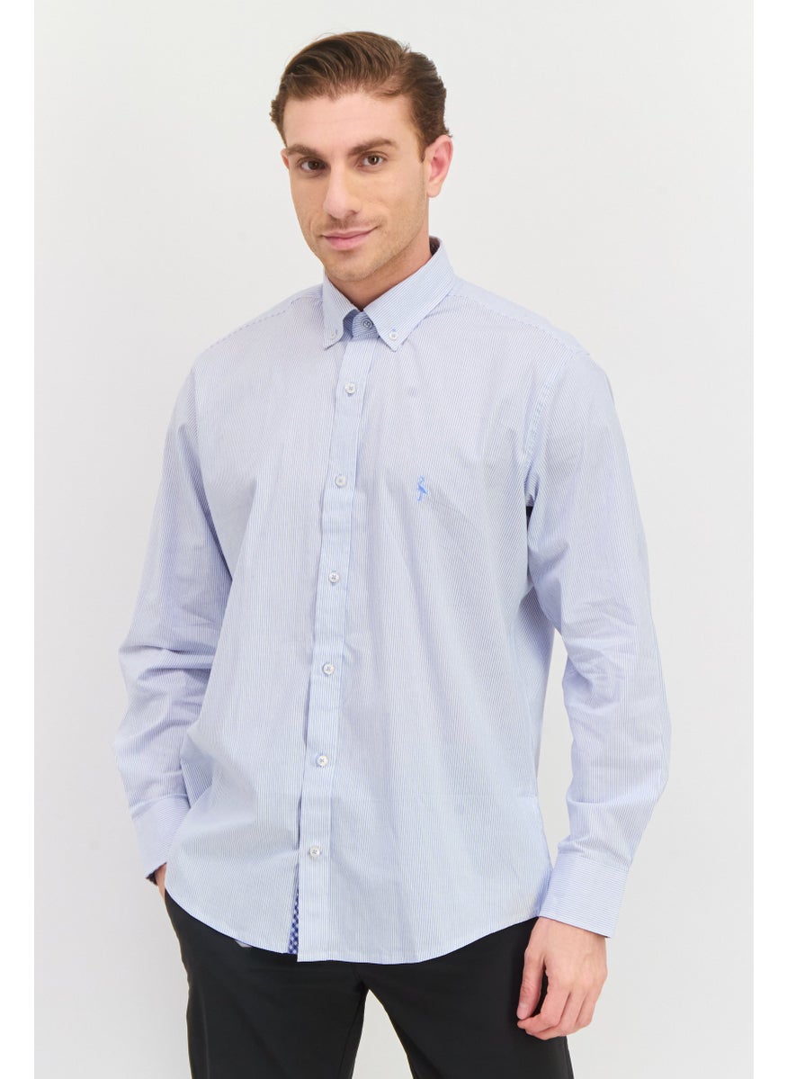 Tailorbyrd Men Regular Fit Long Sleeve Stripe Casual Shirt, Blue  - Image 1