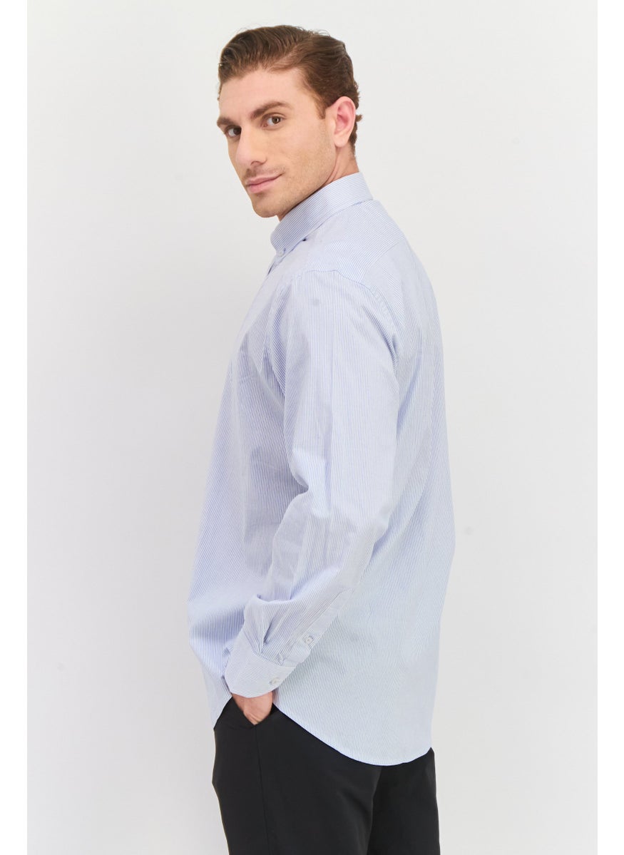 Tailorbyrd Men Regular Fit Long Sleeve Stripe Casual Shirt, Blue  - Image 2