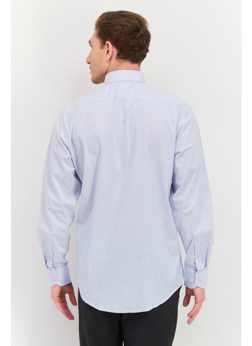 Tailorbyrd Men Regular Fit Long Sleeve Stripe Casual Shirt, Blue  - Image 3