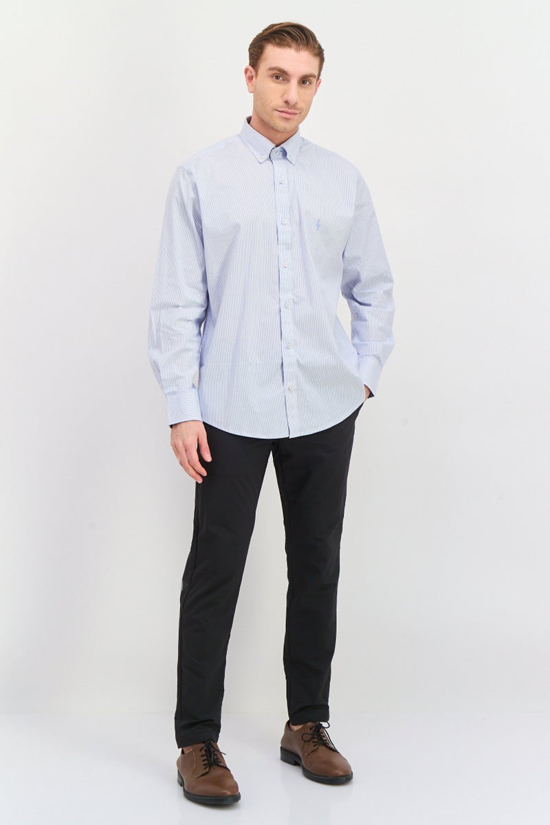 Tailorbyrd Men Regular Fit Long Sleeve Stripe Casual Shirt, Blue - Image 4