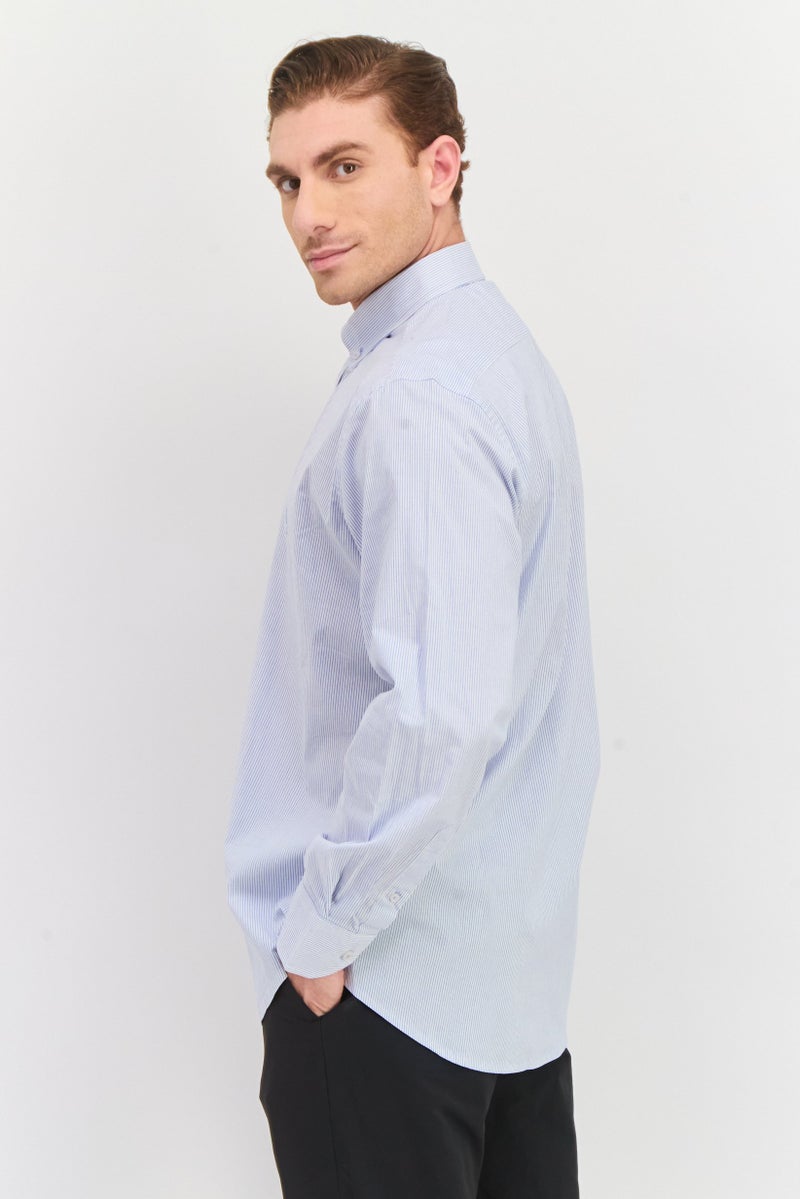 Tailorbyrd Men Regular Fit Long Sleeve Stripe Casual Shirt, Blue - Image 2