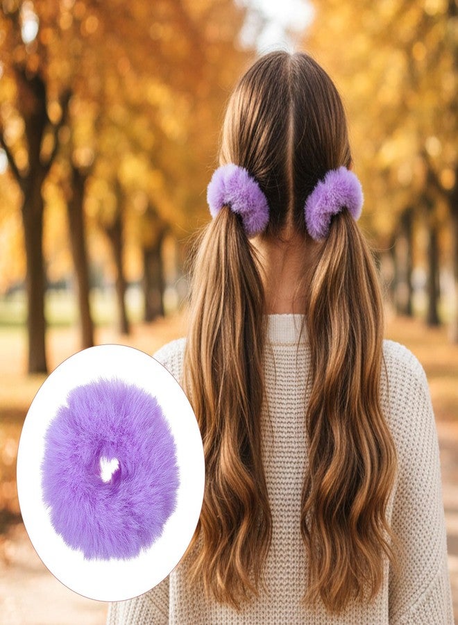 Sibba 12Pcs Fuzzy Scrunchies Faux Rabbit Fur Pom Pom Hair Ties Ponytail Holders Hair Bobbles for Women Braids Wristband - Image 4