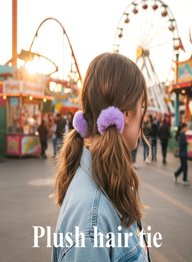 Sibba 12Pcs Fuzzy Scrunchies Faux Rabbit Fur Pom Pom Hair Ties Ponytail Holders Hair Bobbles for Women Braids Wristband - Image 5