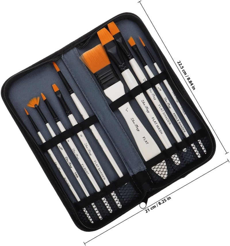 10pcs Nylon Hair Paintbrush Set with Cloth Roll, Oil Painting Brushes for Artists and Travel, Convenient Portable Paint Brush Kit for Watercolor and Acrylic Painting - Image 2