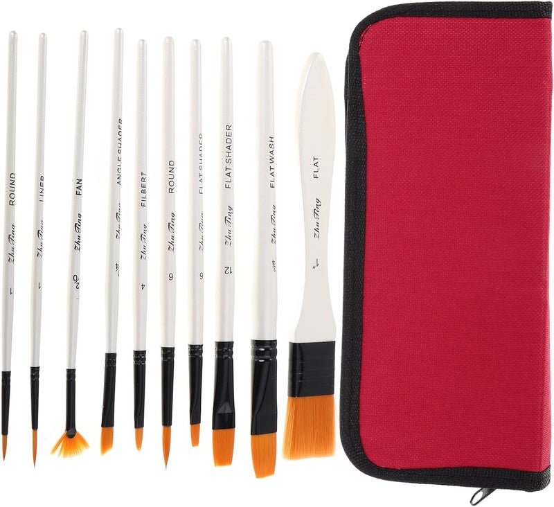 10pcs Nylon Hair Paintbrush Set with Cloth Roll, Oil Painting Brushes for Artists and Travel, Convenient Portable Paint Brush Kit for Watercolor and Acrylic Painting - Image 1