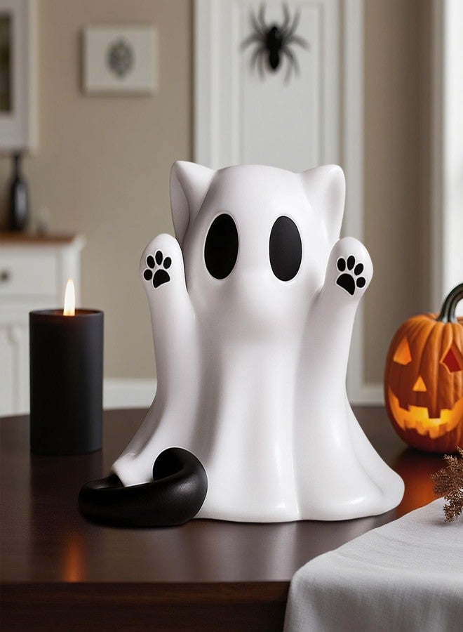 AuraGlaze Halloween Ghost Statue, Cute Cat Ghost Figurines Ghost Desk Decor, Mini Halloween Decoration Statue, for Home and Office Desktop Decor Display Ornaments - Image 1