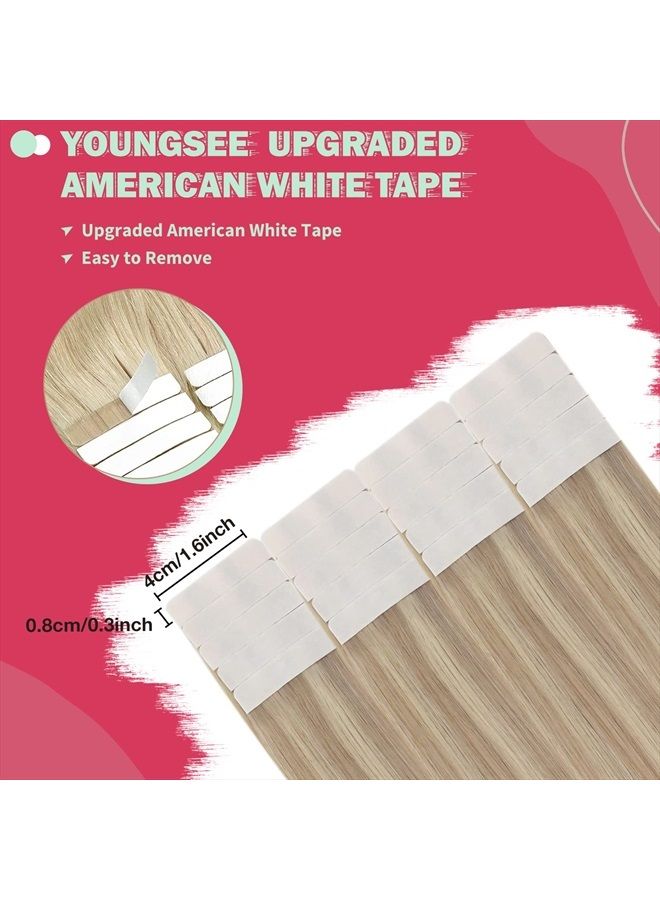 YoungSee Tape in Hair Extensions Human Hair Blonde Highlights 14Inch Tape in Human Hair Extensions Ash Blonde Highlights with Blonde Tape in Hair Extensions Real Human Hair Highlights Hair 50G 20Pcs - Image 4