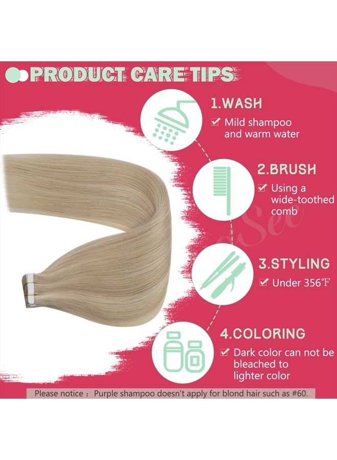 YoungSee Tape in Hair Extensions Human Hair Blonde Highlights 14Inch Tape in Human Hair Extensions Ash Blonde Highlights with Blonde Tape in Hair Extensions Real Human Hair Highlights Hair 50G 20Pcs - Image 5