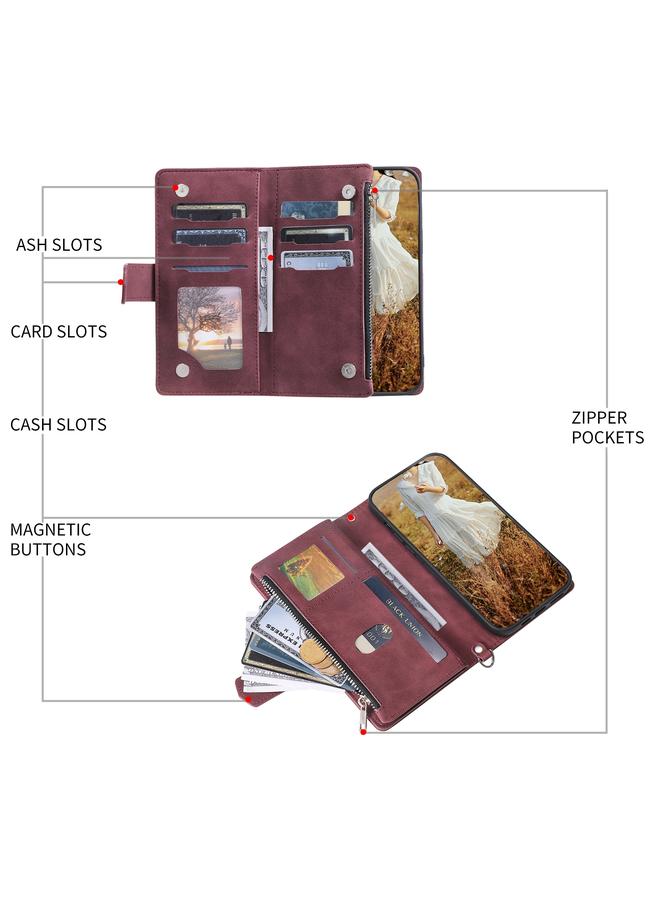 S-TOP Case For Motorola Edge 50 Neo Grid Texture Zipper Leather Phone Case with Lanyard - Image 4