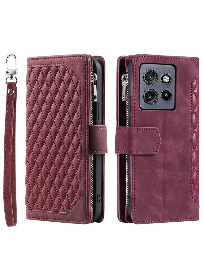 S-TOP Case For Motorola Edge 50 Neo Grid Texture Zipper Leather Phone Case with Lanyard - Image 2