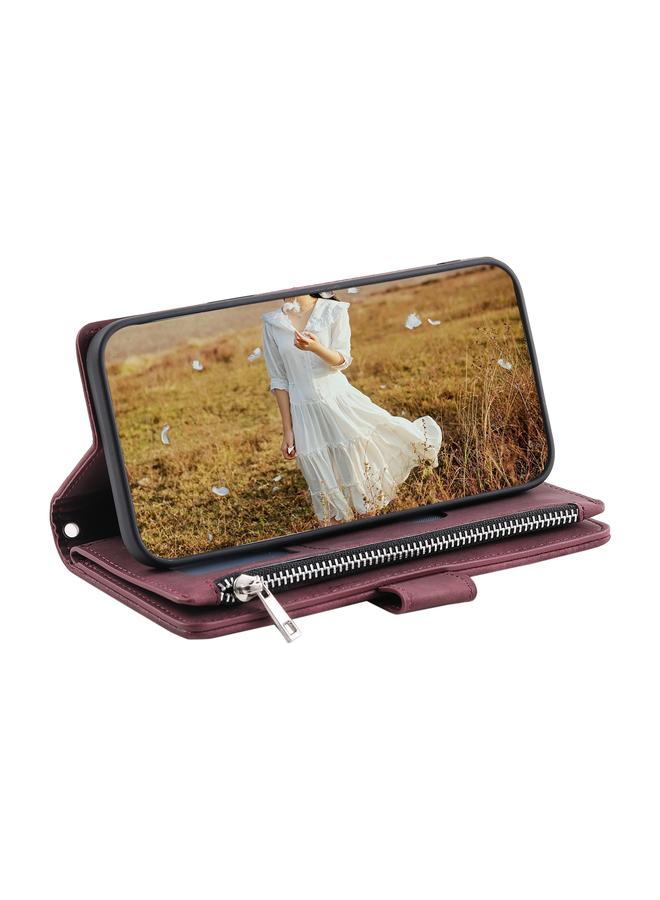 S-TOP Case For Motorola Edge 50 Neo Grid Texture Zipper Leather Phone Case with Lanyard - Image 3