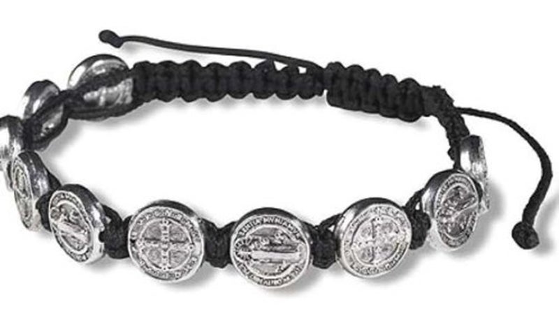 CB Silver Tone Saint Benedict Medal on Adjustable Black Cord Wrist Bracelet, 8 Inch - Image 4