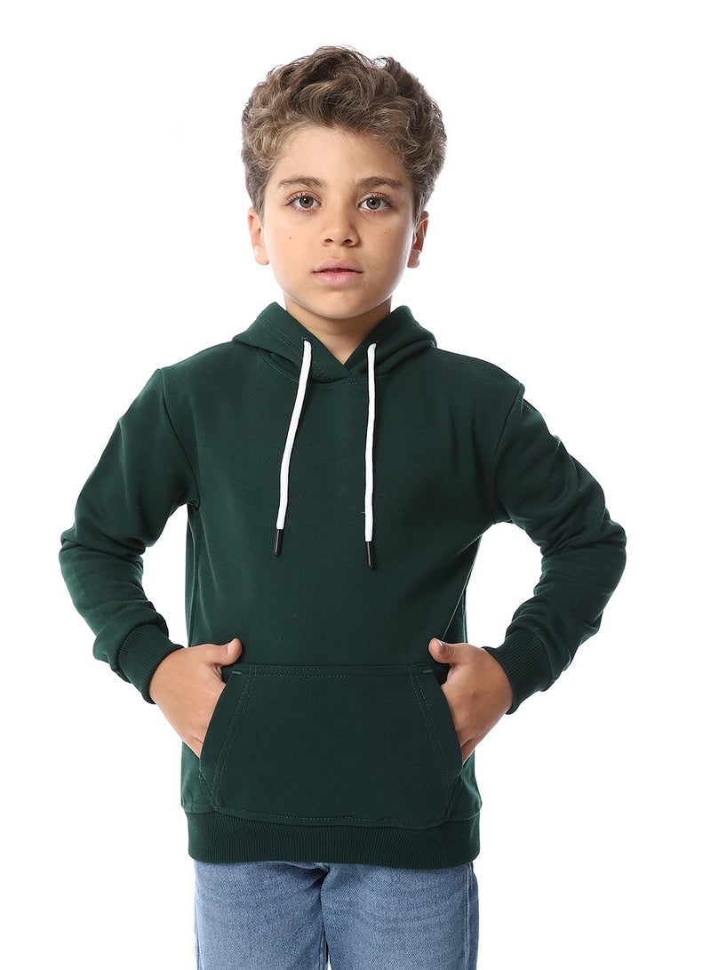 Andora Kangaroo Pockets Fleeced Boys Hoodie_Dark Green - Image 1
