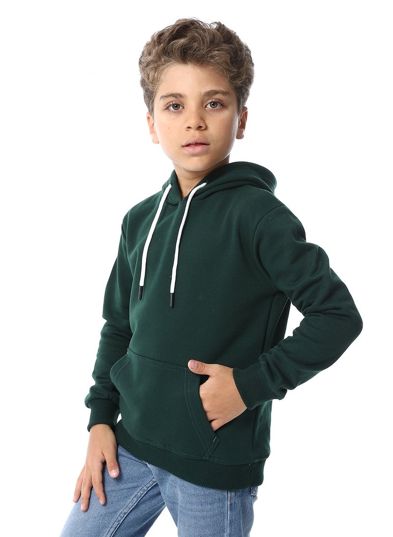 Andora Kangaroo Pockets Fleeced Boys Hoodie_Dark Green - Image 2