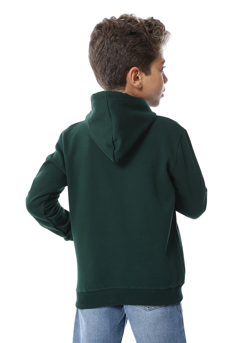 Andora Kangaroo Pockets Fleeced Boys Hoodie_Dark Green - Image 3