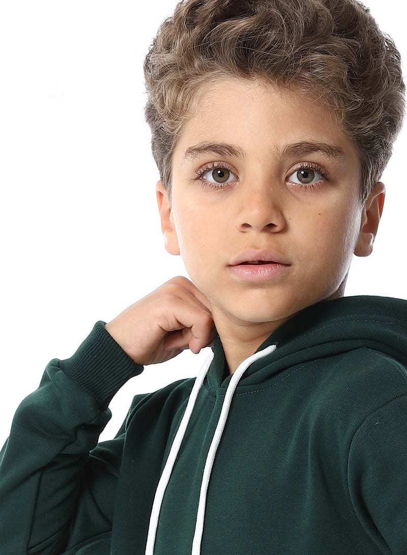 Andora Kangaroo Pockets Fleeced Boys Hoodie_Dark Green - Image 4