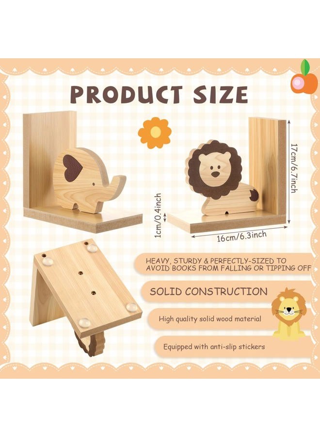 Harloon 2 Pcs Animal Bookends for Kids Wooden Decor Lion Elephant Animal Safari Bookends Decor for Girl Childrens Bedroom Home Nursery - Image 2