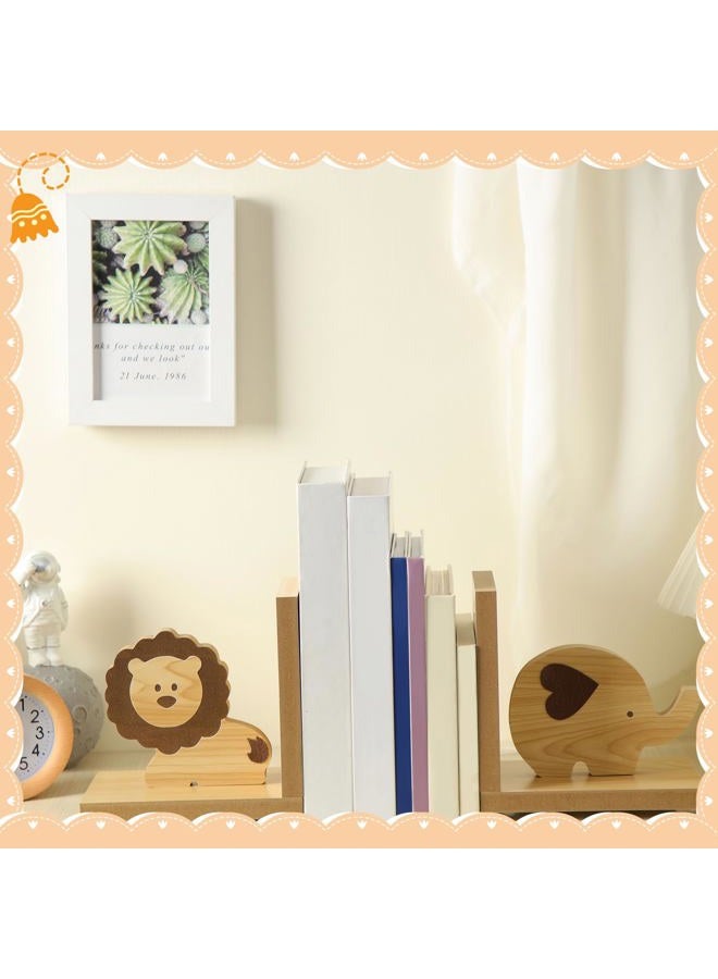 Harloon 2 Pcs Animal Bookends for Kids Wooden Decor Lion Elephant Animal Safari Bookends Decor for Girl Childrens Bedroom Home Nursery - Image 4