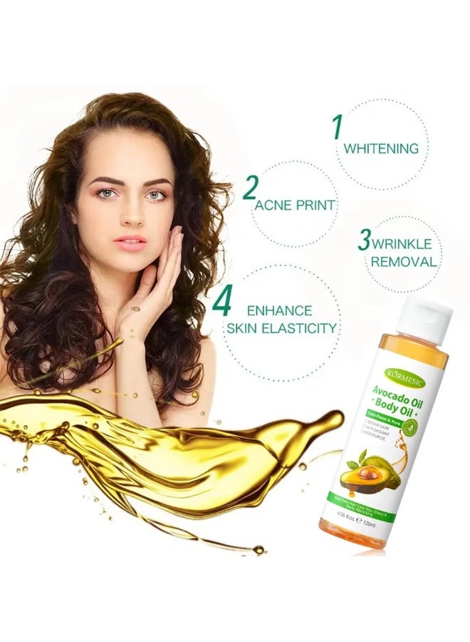 Kormesic زيت الأفوكادو للجسم 120 مل - زيت مرطب للجسم - مظهر مشرق - ترطيب البشرة - امتصاص فوري - زيت علاج البشرة - زيت تدليك طبيعي - تليين متعدد الاستخدامات - زيت الأفوكادو للجسم - Image 3