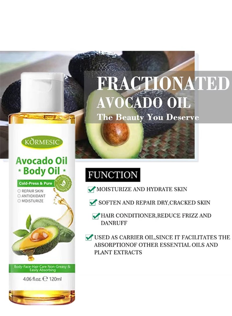 Kormesic زيت الأفوكادو للجسم 120 مل - زيت مرطب للجسم - مظهر مشرق - ترطيب البشرة - امتصاص فوري - زيت علاج البشرة - زيت تدليك طبيعي - تليين متعدد الاستخدامات - زيت الأفوكادو للجسم - Image 2