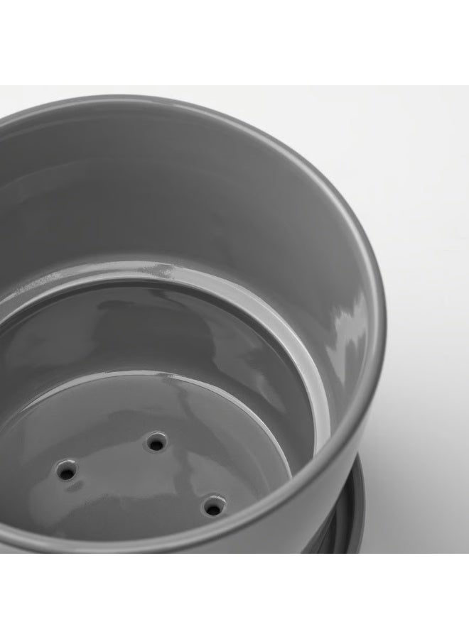 Grey Plant Pot with Saucer – Indoor & Outdoor Decorative Flower Pot, Durable and Stylish, 12 cm Diameter - Image 3