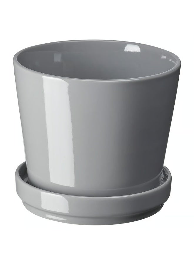 Grey Plant Pot with Saucer – Indoor & Outdoor Decorative Flower Pot, Durable and Stylish, 12 cm Diameter - Image 1