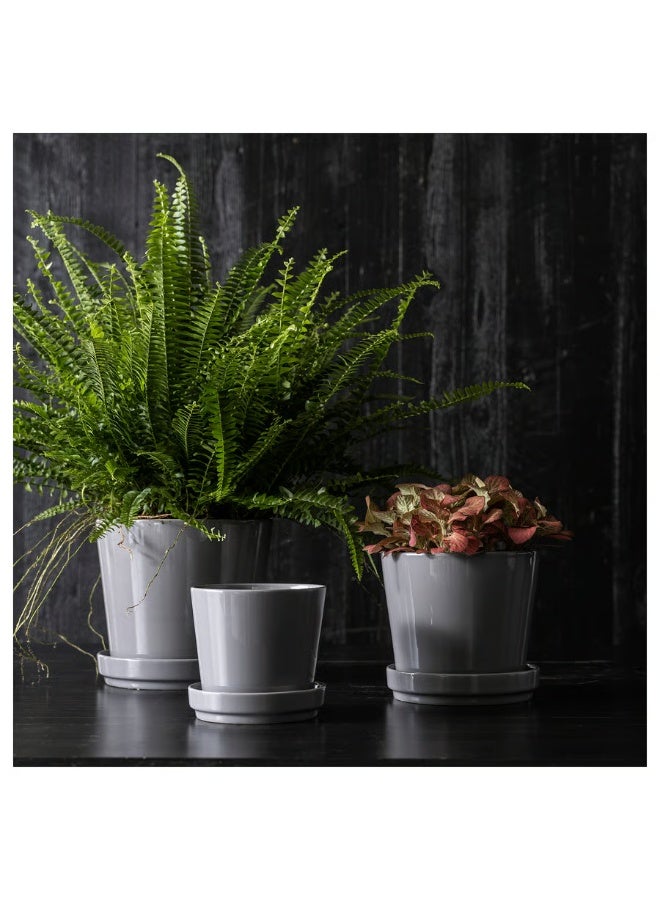 Grey Plant Pot with Saucer – Indoor & Outdoor Decorative Flower Pot, Durable and Stylish, 12 cm Diameter - Image 2