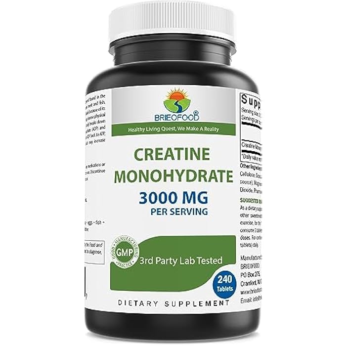 Brieofood Creatine Pills 3000 mg per Serving - 240 Tablets - 3rd Party Lab Tested for Purity & Quality - Helps Improve Athletic Performance - Image 1