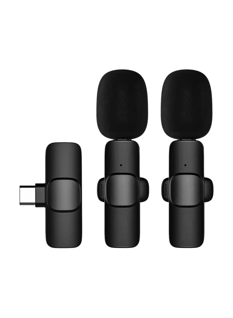 Mini Wireless Clip-on Lavalier Microphone Omnidirectional Mic 2 Transmitter 1 Receiver with Wind Type-C Port Replacement for Android Smartphone Live Stream Interview Video Conference - Image 1