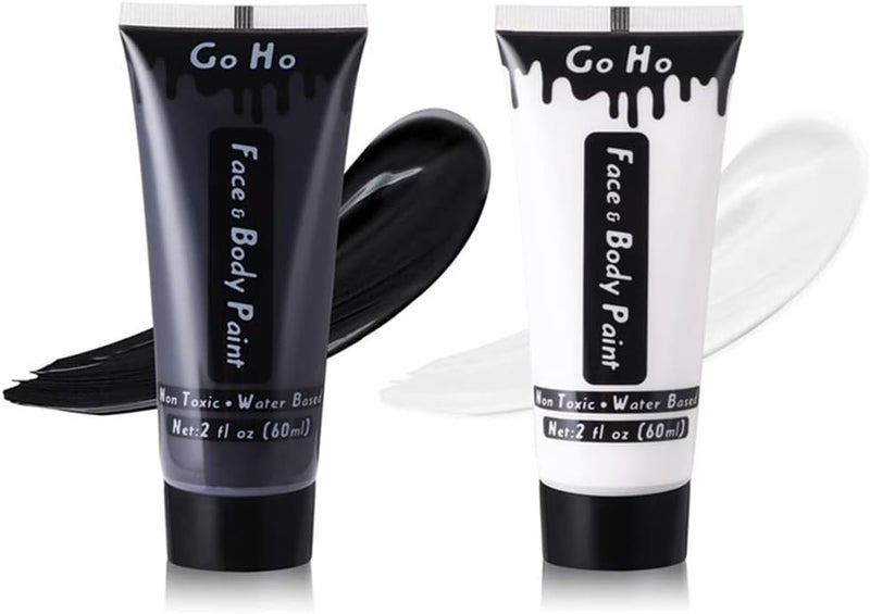 مايسنس كريم وجه وجسم أسود وأبيض طلاء مكياج مائي للبالغين والأطفال تنكر الغراب أزياء SFX المهرجانات هالوين 4 أونصة 60 مل