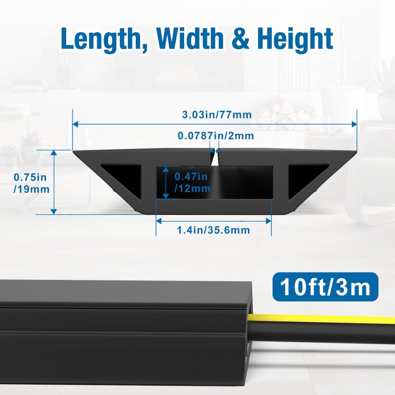 Eapele 10 ft Floor Cord Cover Heavy Duty Cable Protector, Easy to Unroll, Prevent Trip Hazard for Home Office or Outdoor Settings (Black) - Image 2