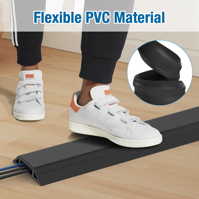 Eapele 10 ft Floor Cord Cover Heavy Duty Cable Protector, Easy to Unroll, Prevent Trip Hazard for Home Office or Outdoor Settings (Black) - Image 5