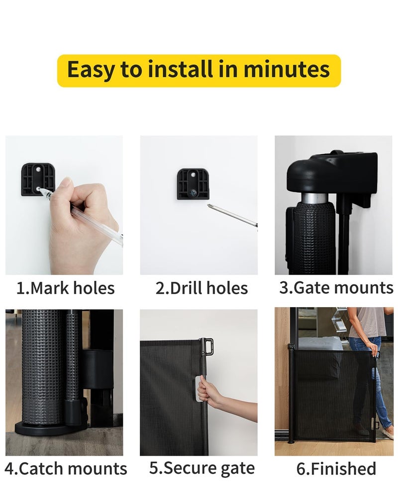 DEAR LOV Retractable Baby Gate for Stairs â€“ 33â€ Height, Expands up to 55â€ Width â€“ Safety Gate for Infants, Toddlers, Dogs & Pets â€“ Easy Install, Secure Closure, Black Mesh Design for Indoor & Outdoor Use - Image 4