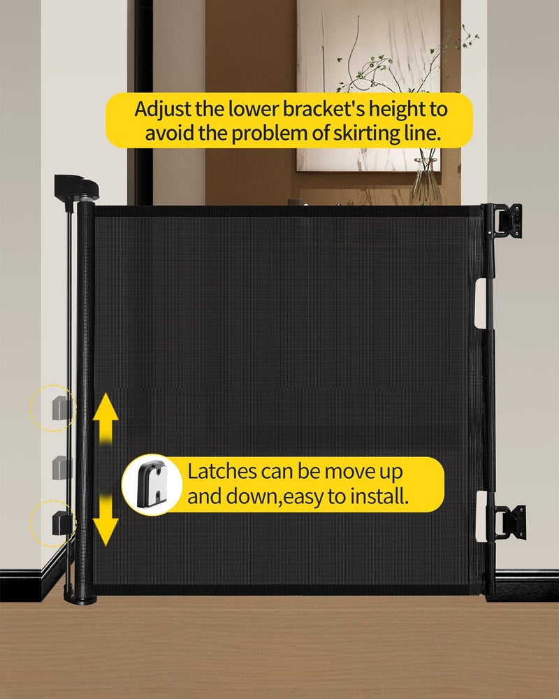 DEAR LOV Retractable Baby Gate for Stairs â€“ 33â€ Height, Expands up to 55â€ Width â€“ Safety Gate for Infants, Toddlers, Dogs & Pets â€“ Easy Install, Secure Closure, Black Mesh Design for Indoor & Outdoor Use - Image 3