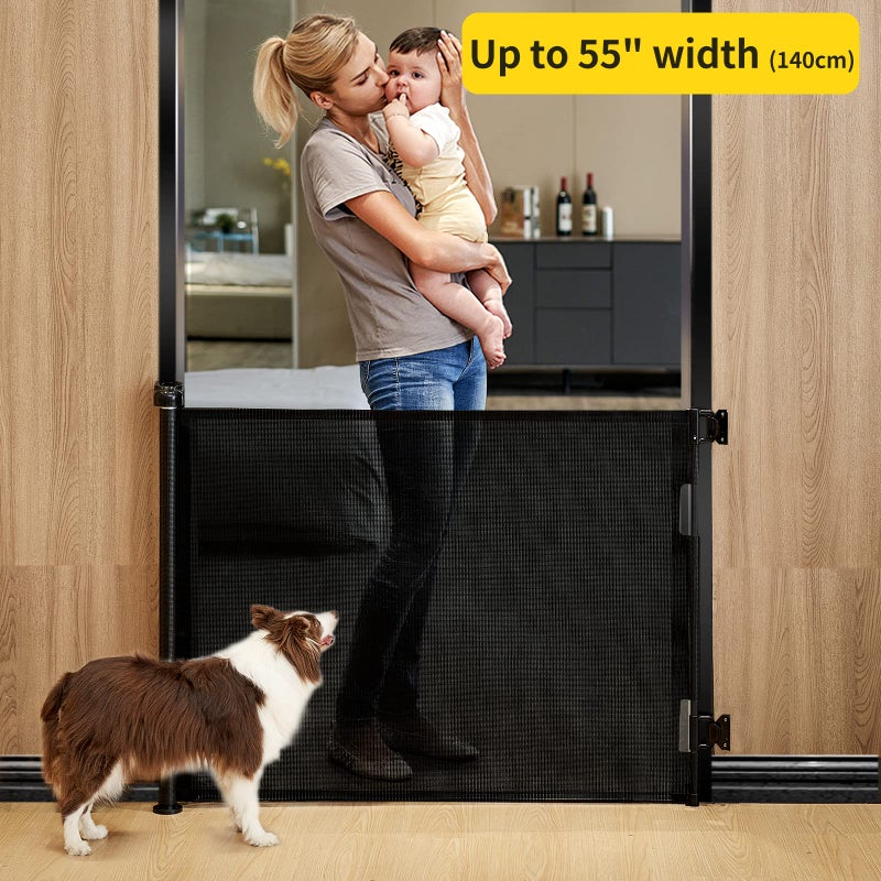 DEAR LOV Retractable Baby Gate for Stairs â€“ 33â€ Height, Expands up to 55â€ Width â€“ Safety Gate for Infants, Toddlers, Dogs & Pets â€“ Easy Install, Secure Closure, Black Mesh Design for Indoor & Outdoor Use - Image 2