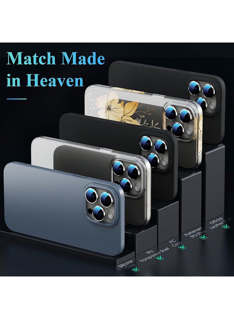 Theodor iPhone 16 Pro Max/ 16 Pro 3 Pcs Camera Lens Protector With 9H Tempered HD Glass Camera Cover Anti Scratch Aluminum Alloy Camera Ring, Titanium - Image 4