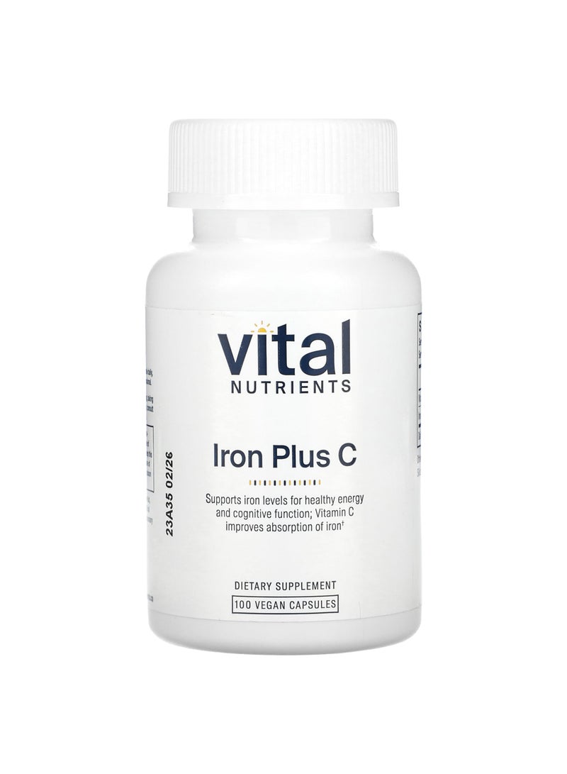 Vital Nutrients Iron Plus C, 100 Vegan Capsules