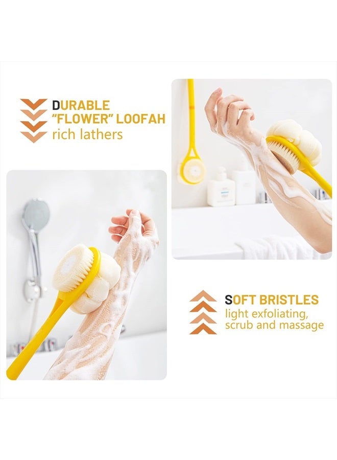 Shower Body Brush,Soft Bristles and Beautiful Pumpkin Loofah 14” Long Handle Back Scrubber Bath Mesh Sponge for Skin Exfoliating Bath,Massage Bristles Suitable for Wet or Dry,Men and Women (Grey)