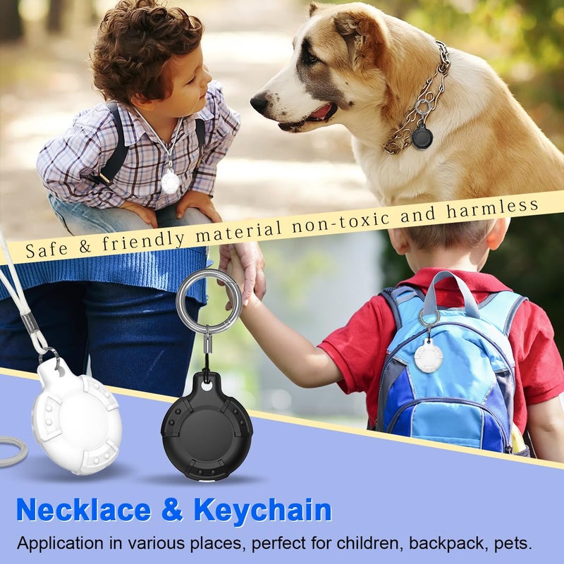 TOLUOHU AirTag Case, Waterproof AirTag Bracelet & Necklace for Kids, Soft Silicone Air Tag Holder with Key Ring (Black+ Beige, White) - Image 5