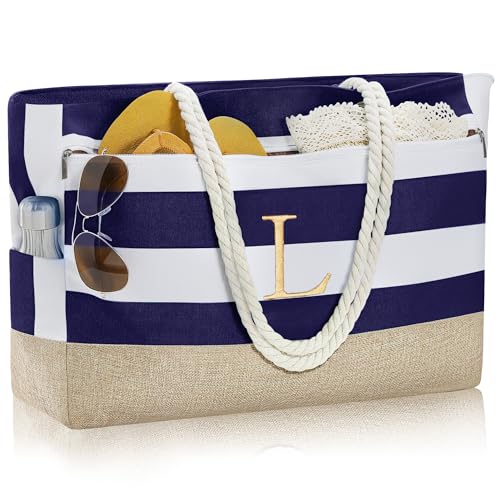 YOOLIFE Gifts for Daughter - Initial Daughter Gift Idea, Personalized Birthday Gifts for Daughter, Unique Gifts for Daughter, Monogram Travel Tote Bag Organizer, Large Blue Large Beach Bag L - Image 1